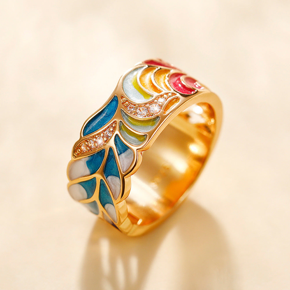 Margaux – anillo de diseño dorado cerámica azul y blanca