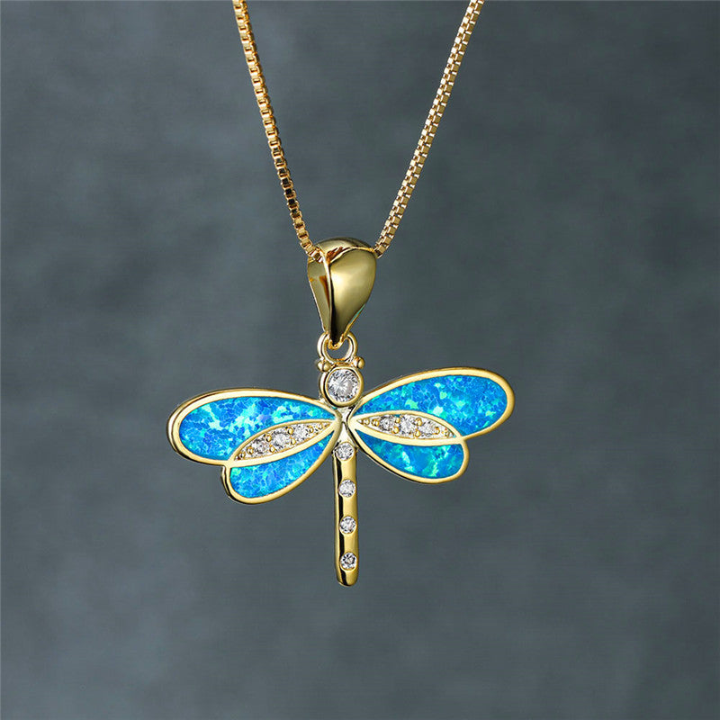 Siena – Collar con libélula en oro y ópalo