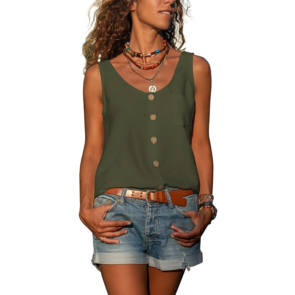 Naressa - Camiseta sin mangas de verano elegante para mujer