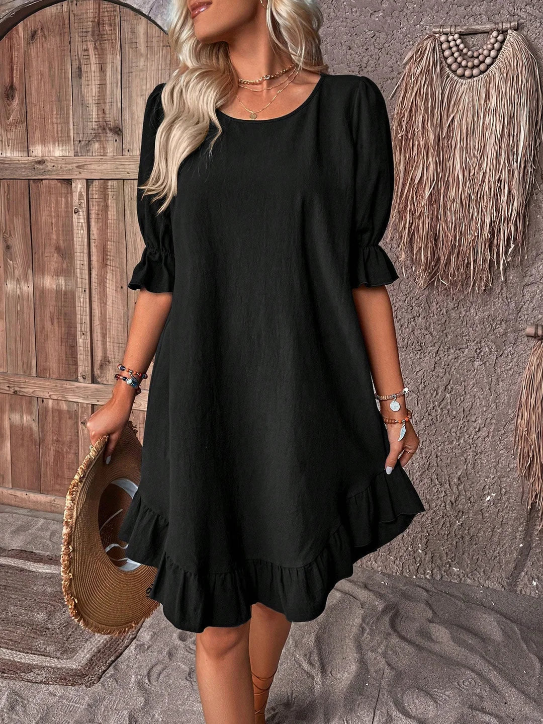 Joan – Vestido elegante con detalles en volantes para mujeres