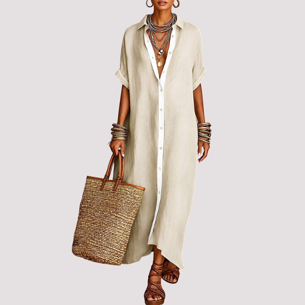 Talia - Vestido Camisero Maxi con Botones Casual