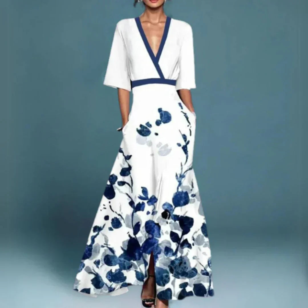 Jill- Elegante vestido maxi para damas con estampado floral