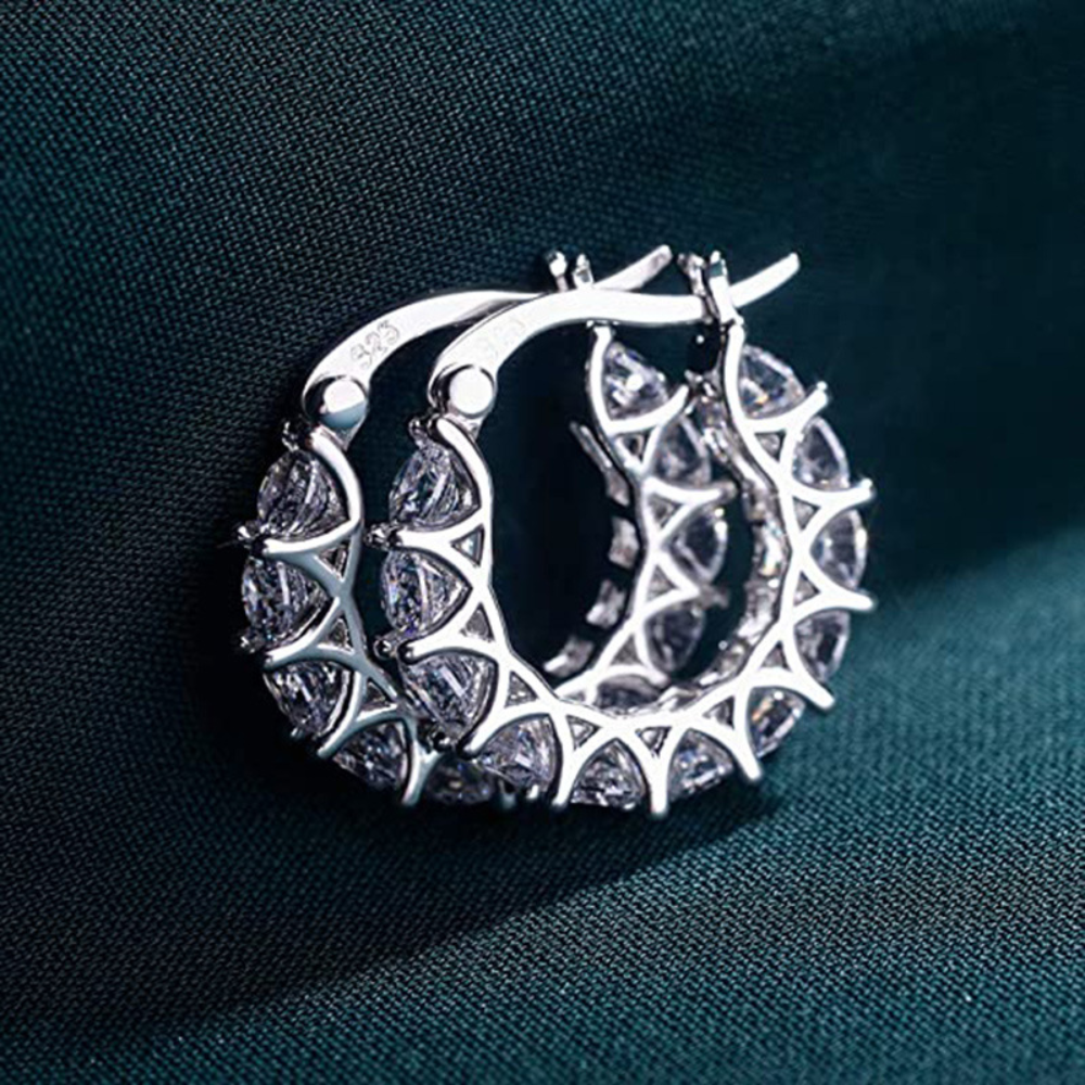 Pendientes de aro de zirconio - Pendientes con encanto de diamante