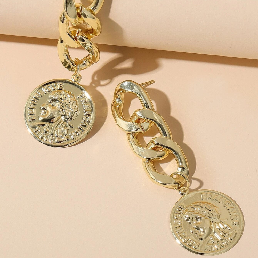 Pendientes de cadena con monedas - Pendientes dorados