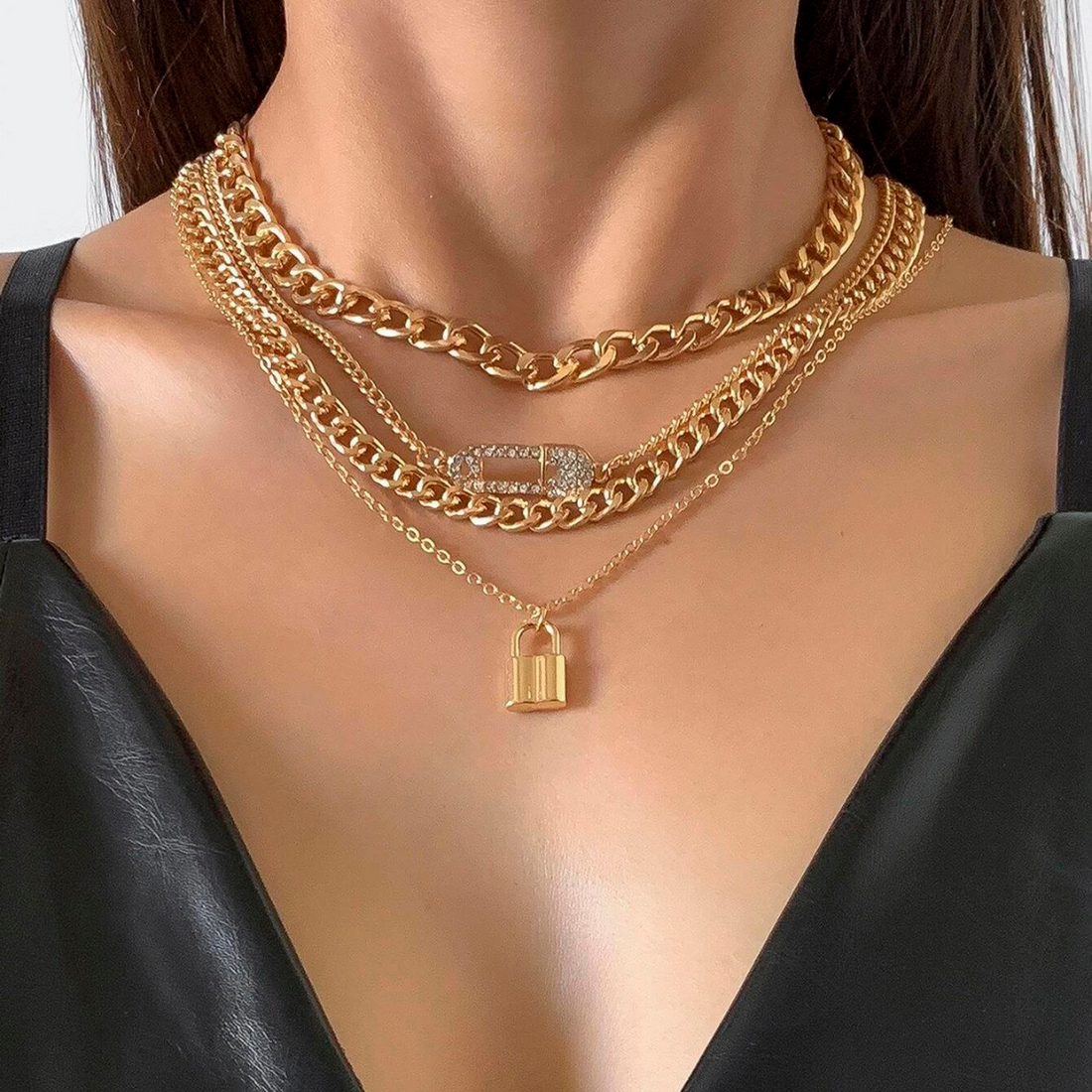 4pcs Collar - Conjunto de cadena de pin vintage