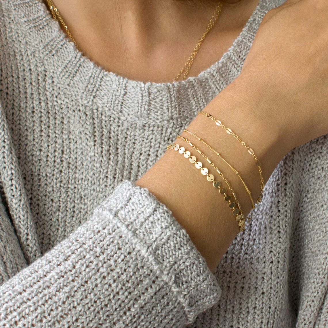 Pulsera de discos de cadena tubular - Conjunto de pulseras apilables