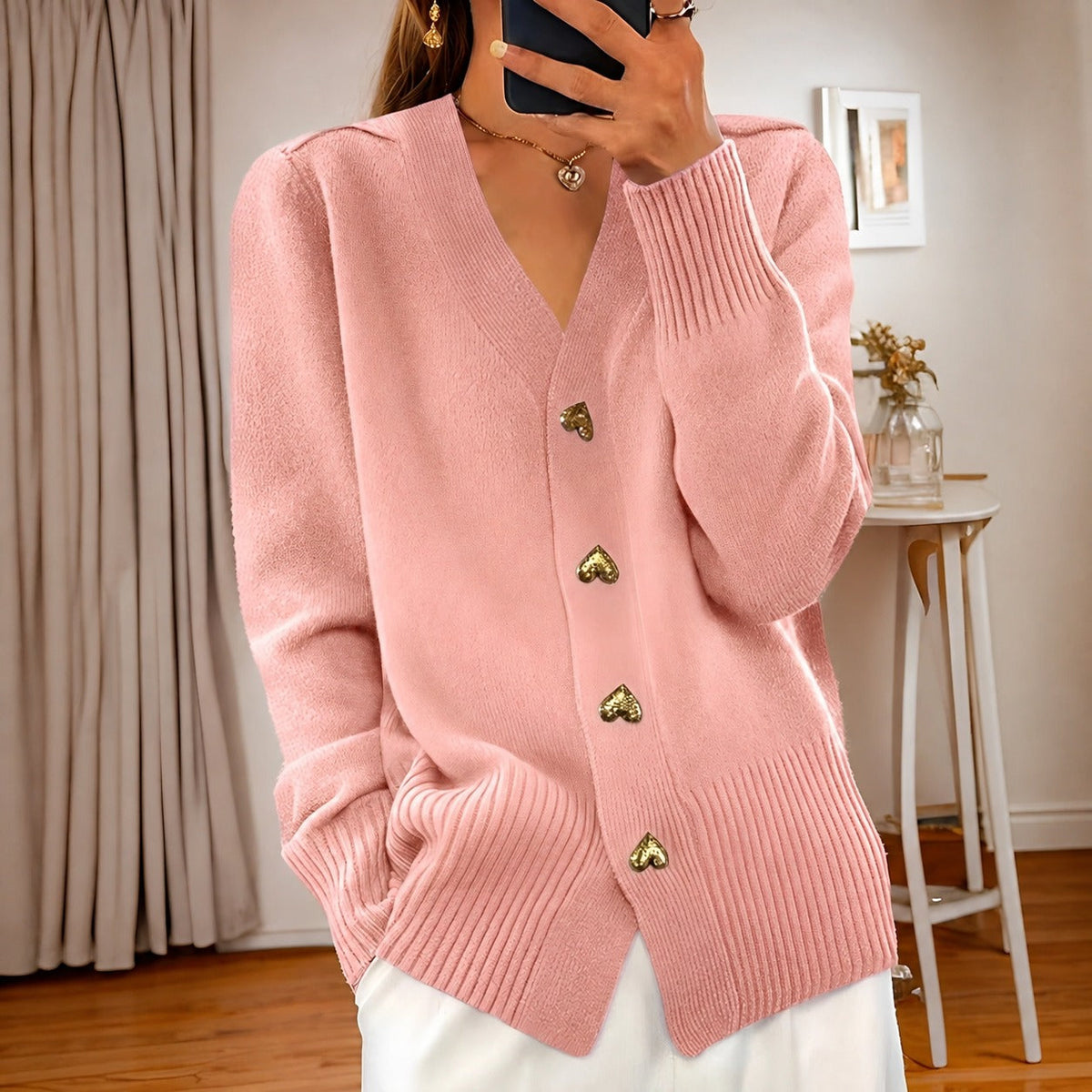 Annalee - Elegante Cárdigan con Botones de Amor para Mujeres