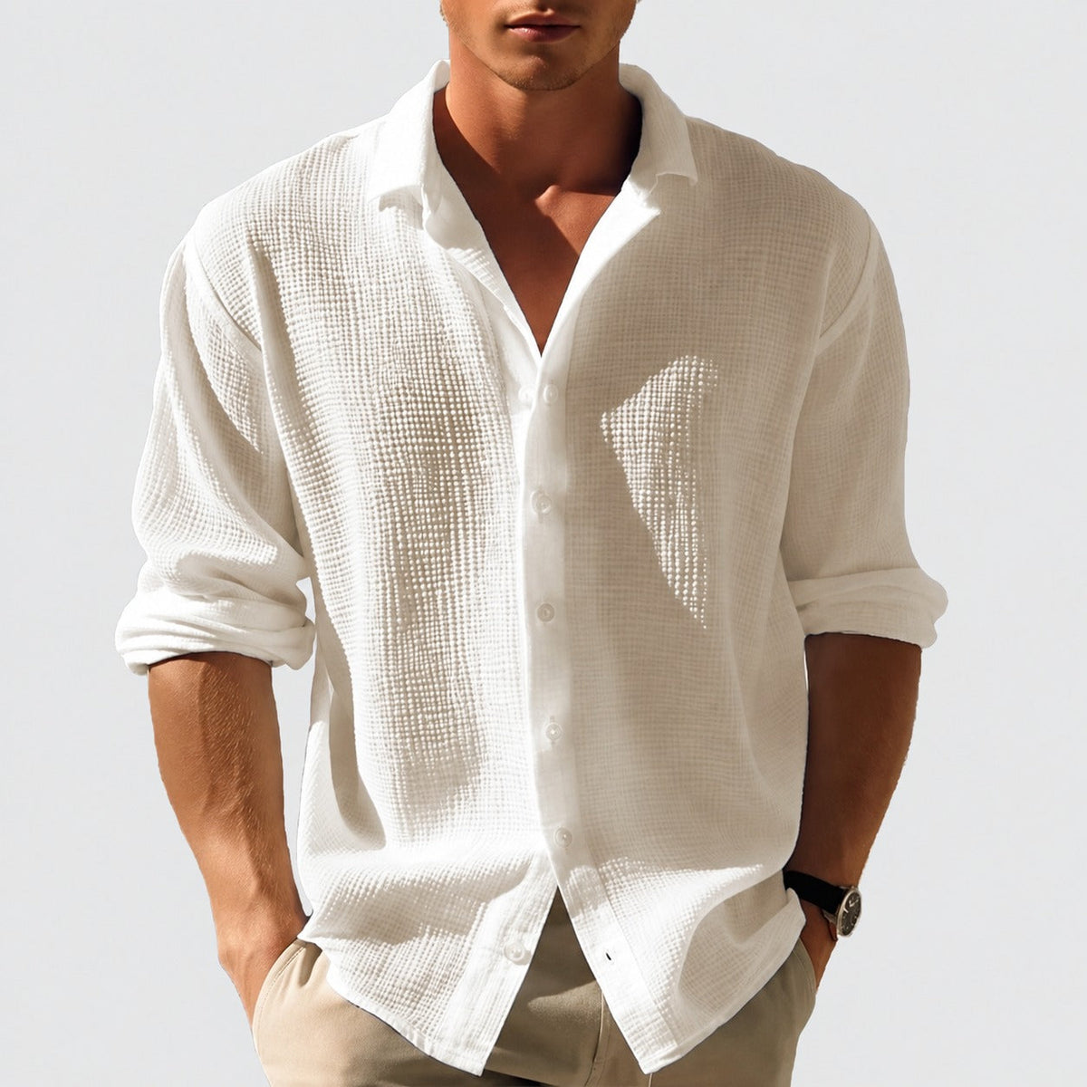 Kelvin - Camisa de Verano para Hombre con Botones, Casual y Ligera