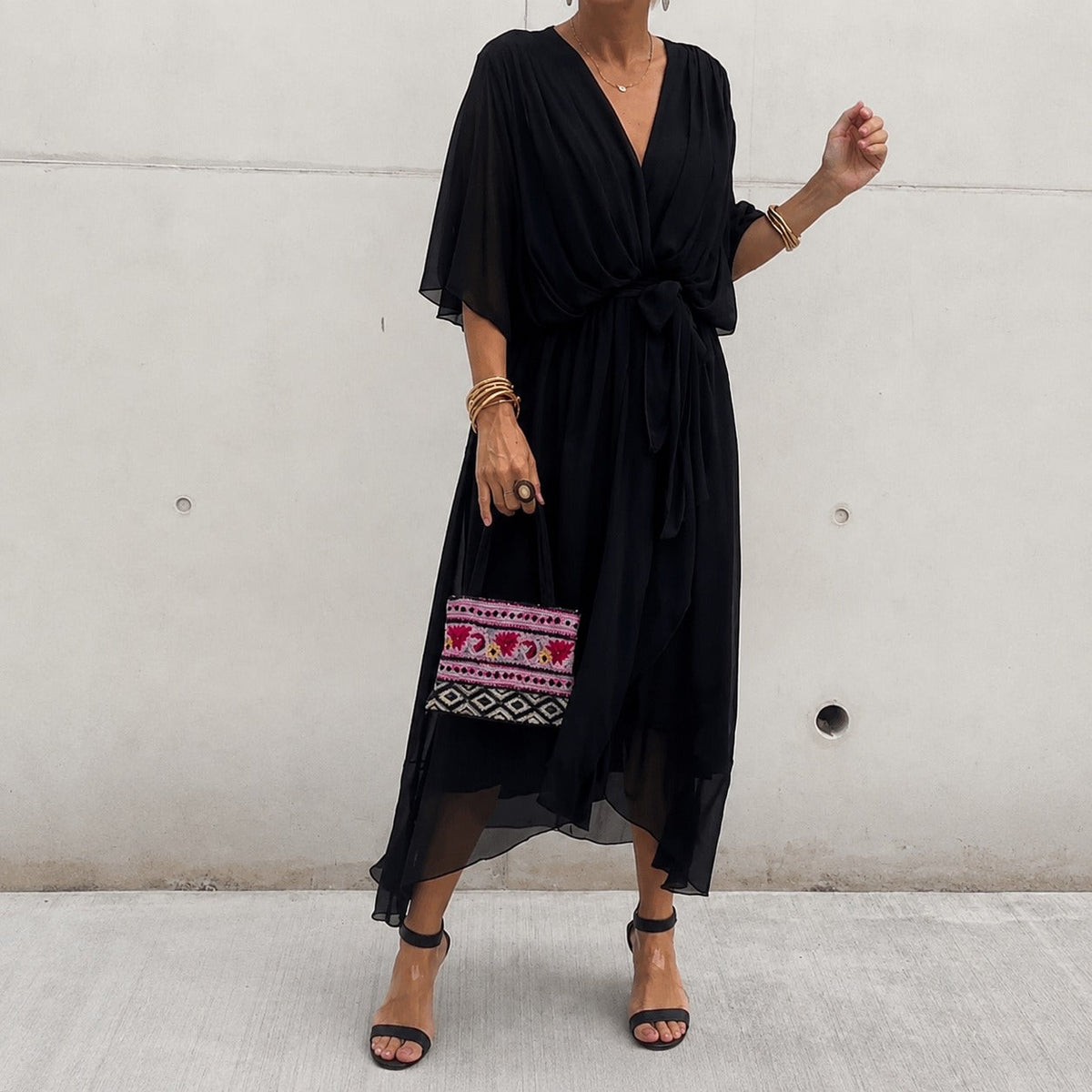 Loisa - Vestido de gasa aireado con cuello en V
