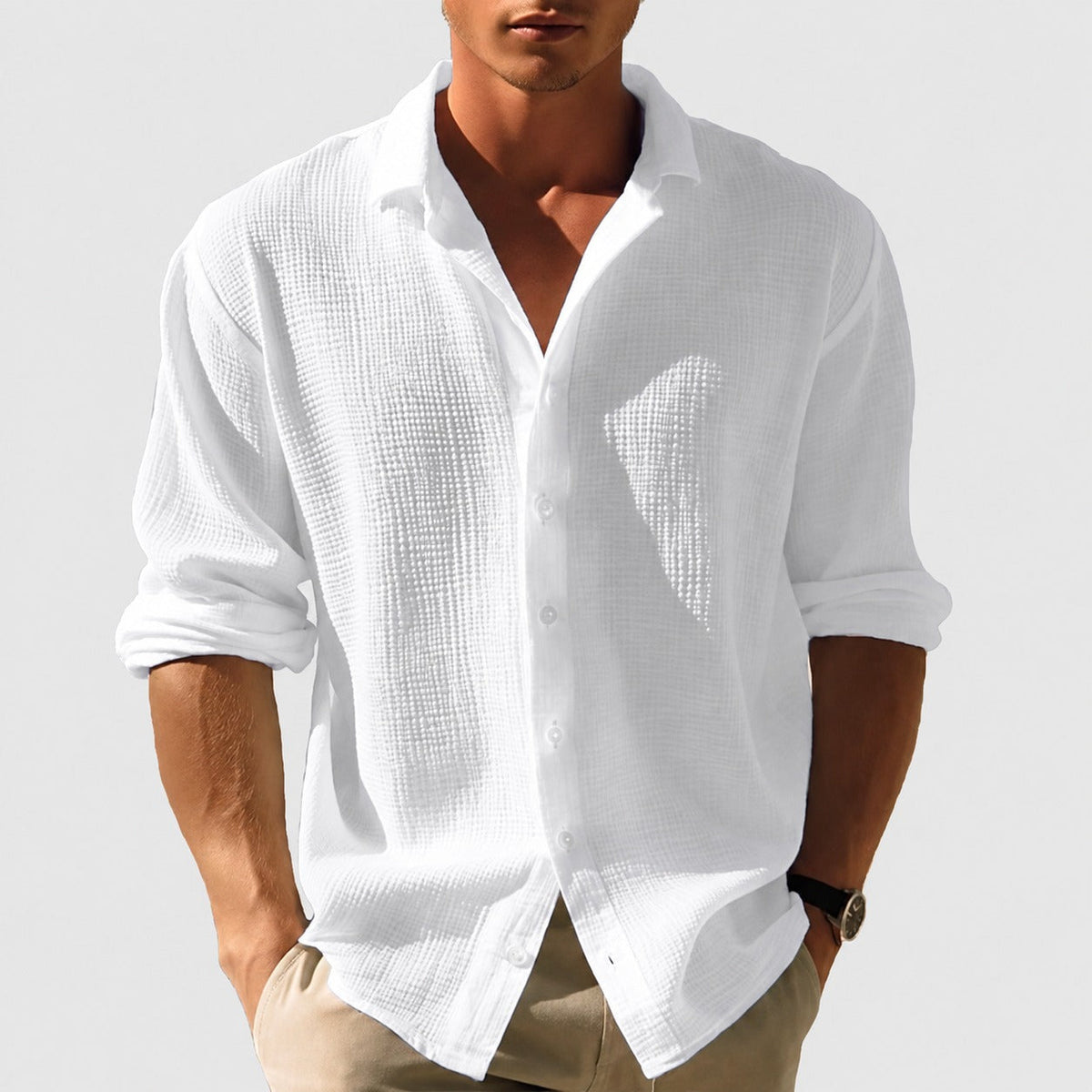 Kelvin - Camisa de Verano para Hombre con Botones, Casual y Ligera