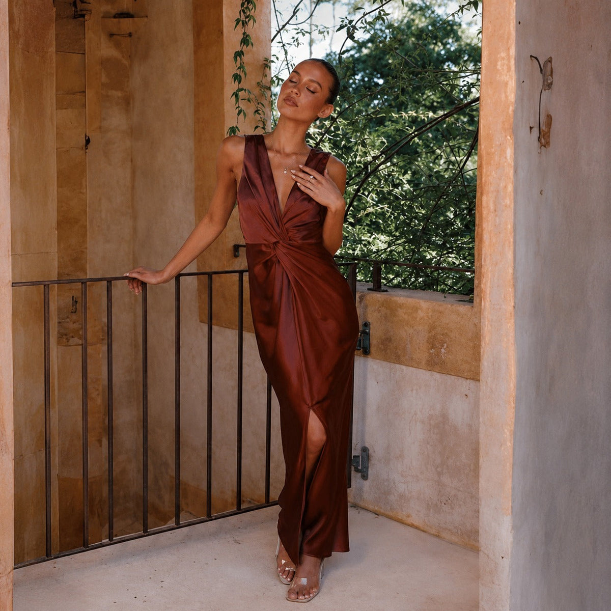 Elaine - Vestido de noche elegante sin mangas con espalda abierta
