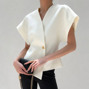Leonie - Blusa con cuello en V y cierre de botones
