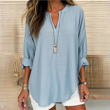 Eliza - Blusa de manga larga, liviana y con cuello en V