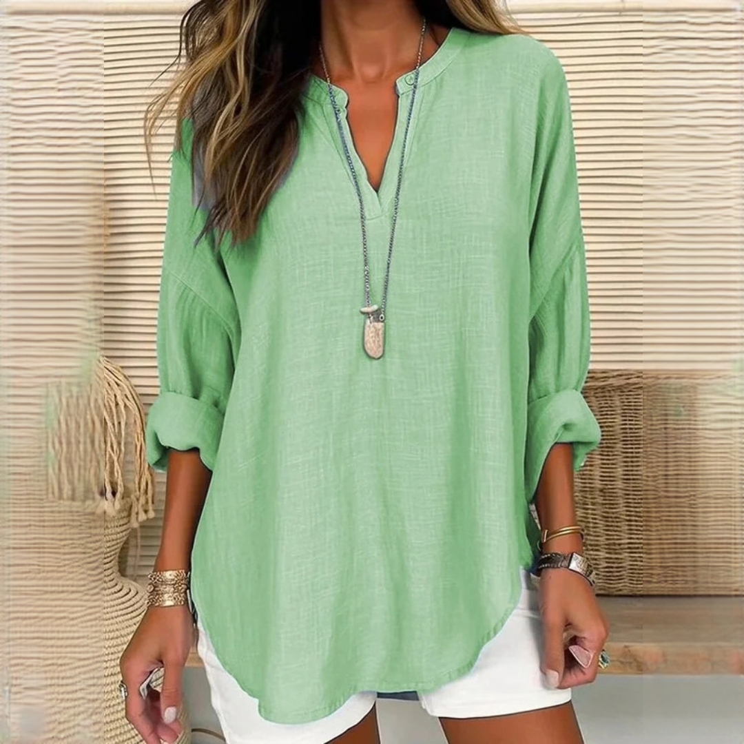 Eliza - Blusa de manga larga, liviana y con cuello en V