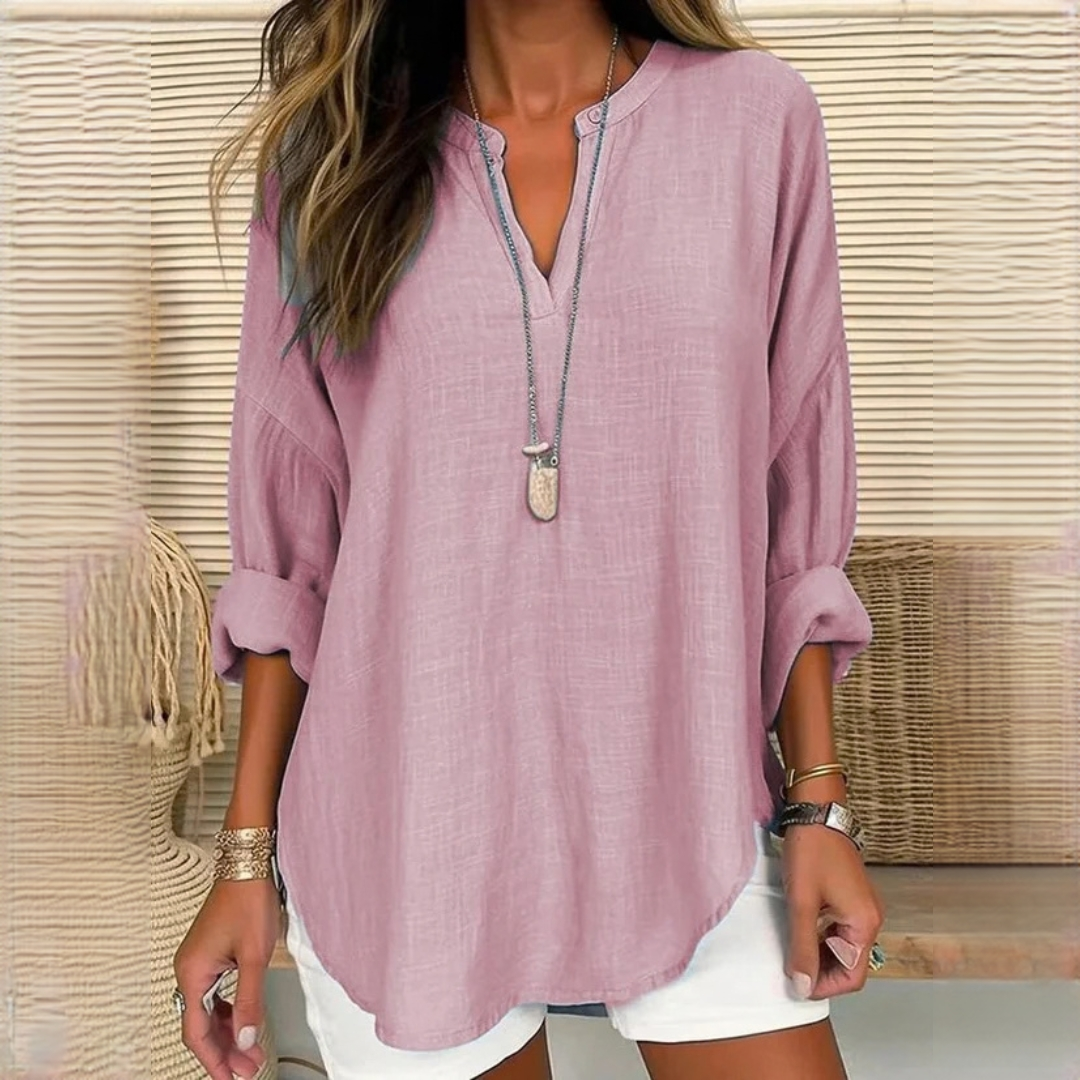 Eliza - Blusa de manga larga, liviana y con cuello en V