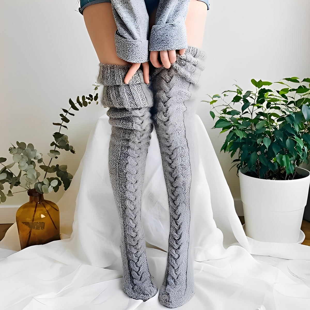 Hailee - Calcetines altos acogedores y cálidos