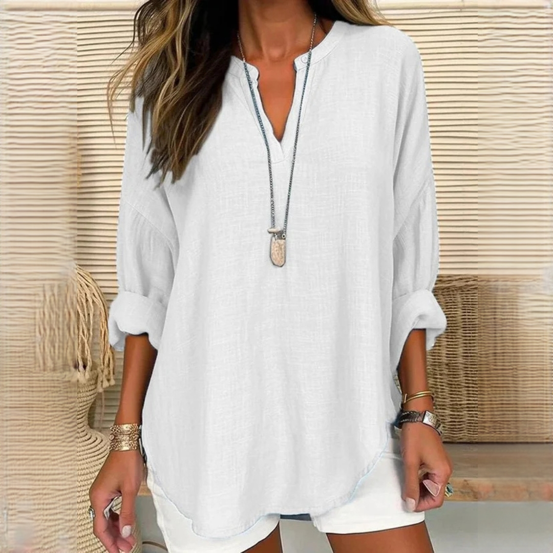 Eliza - Blusa de manga larga, liviana y con cuello en V