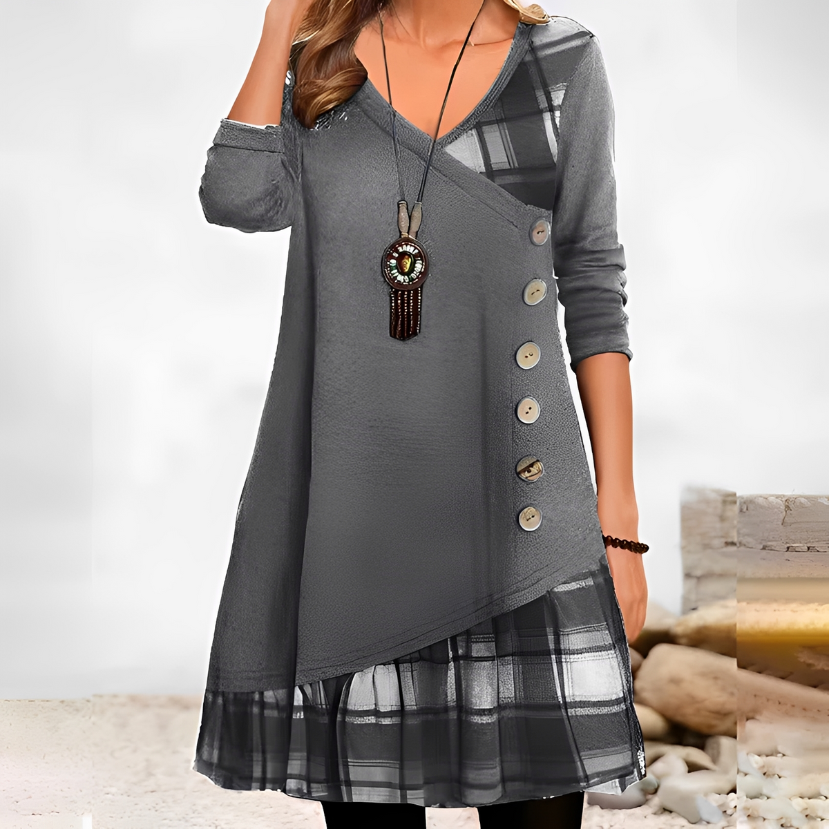 Shawnee - Minivestido con estilo y abrigado de manga larga