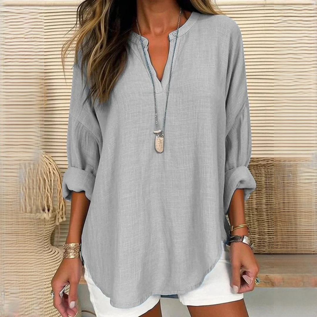 Eliza - Blusa de manga larga, liviana y con cuello en V