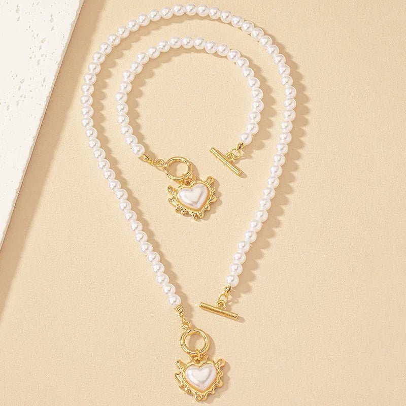 Lara – Set de collar y pulsera Corazón Perlé
