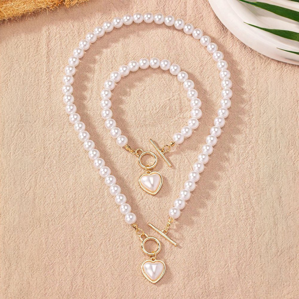 Lara – Set de collar y pulsera Corazón Perlé