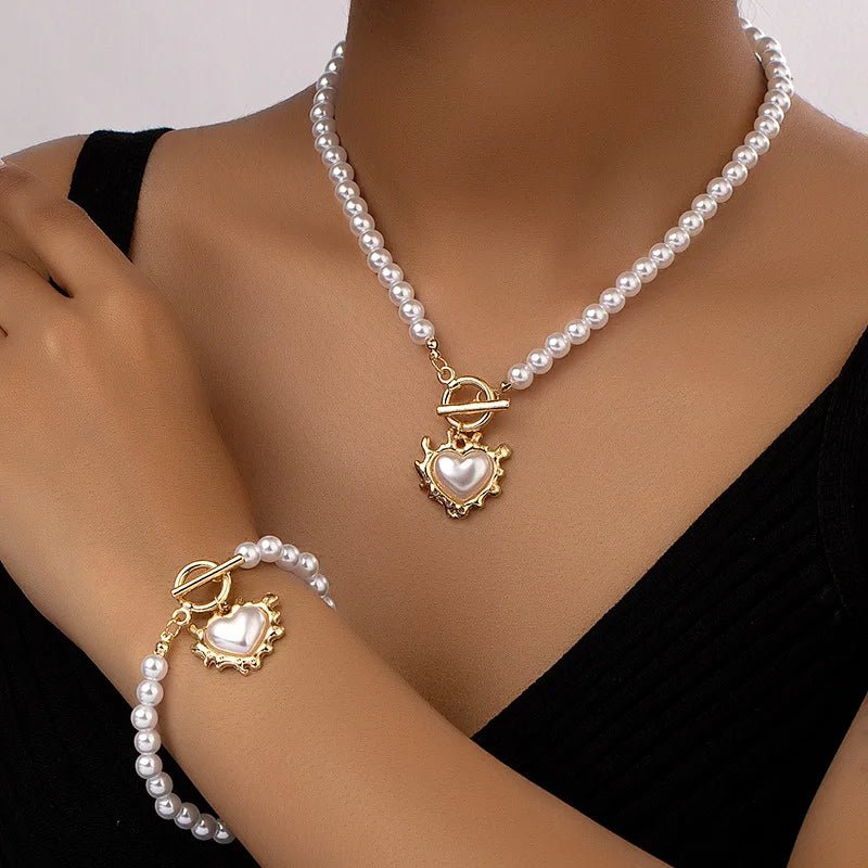 Lara – Set de collar y pulsera Corazón Perlé