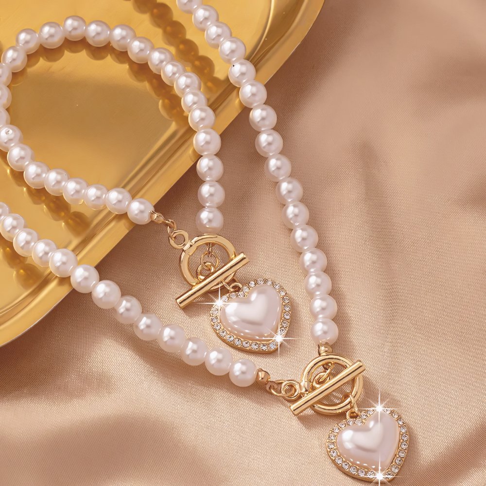Lara – Set de collar y pulsera Corazón Perlé