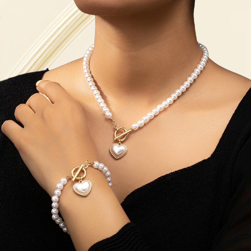 Lara – Set de collar y pulsera Corazón Perlé