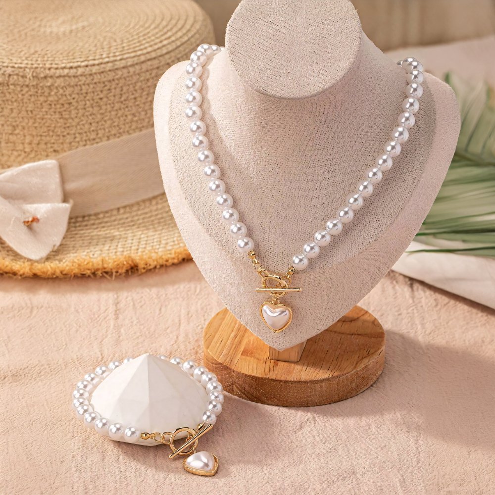 Lara – Set de collar y pulsera Corazón Perlé