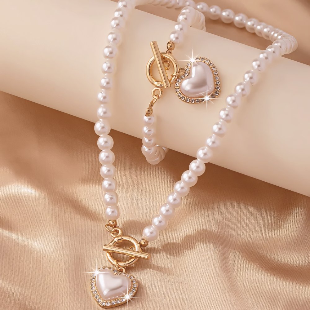 Lara – Set de collar y pulsera Corazón Perlé