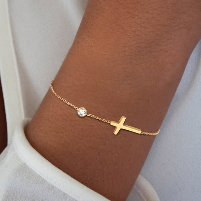 Althea – Pulsera con cruz para damas en oro y plata