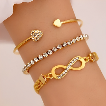 Yuriko – Conjunto de 3 pulseras de corazón infinito en plata y oro