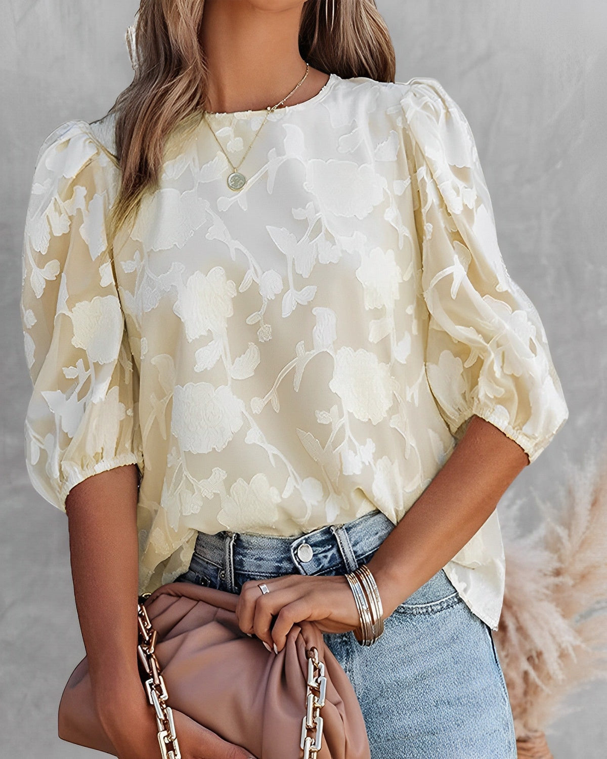 Dorothea - Blusa de gasa con mangas abullonadas