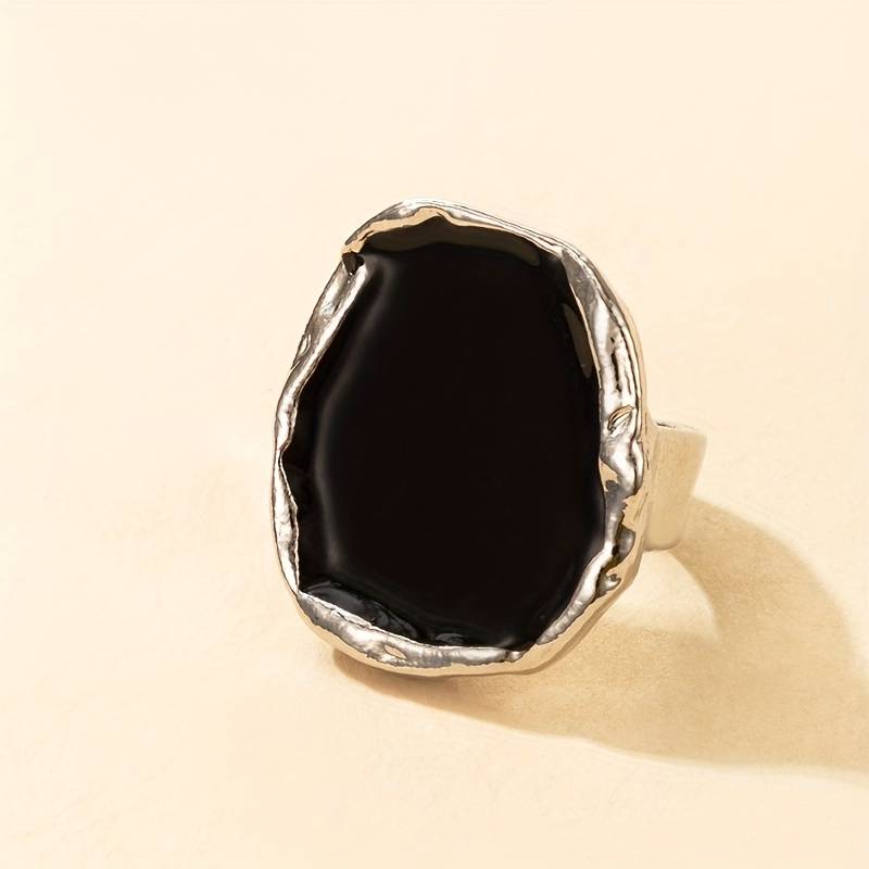 Anillo vintage de piedra negra sobredimensionado - Anillo negro vintage exagerado