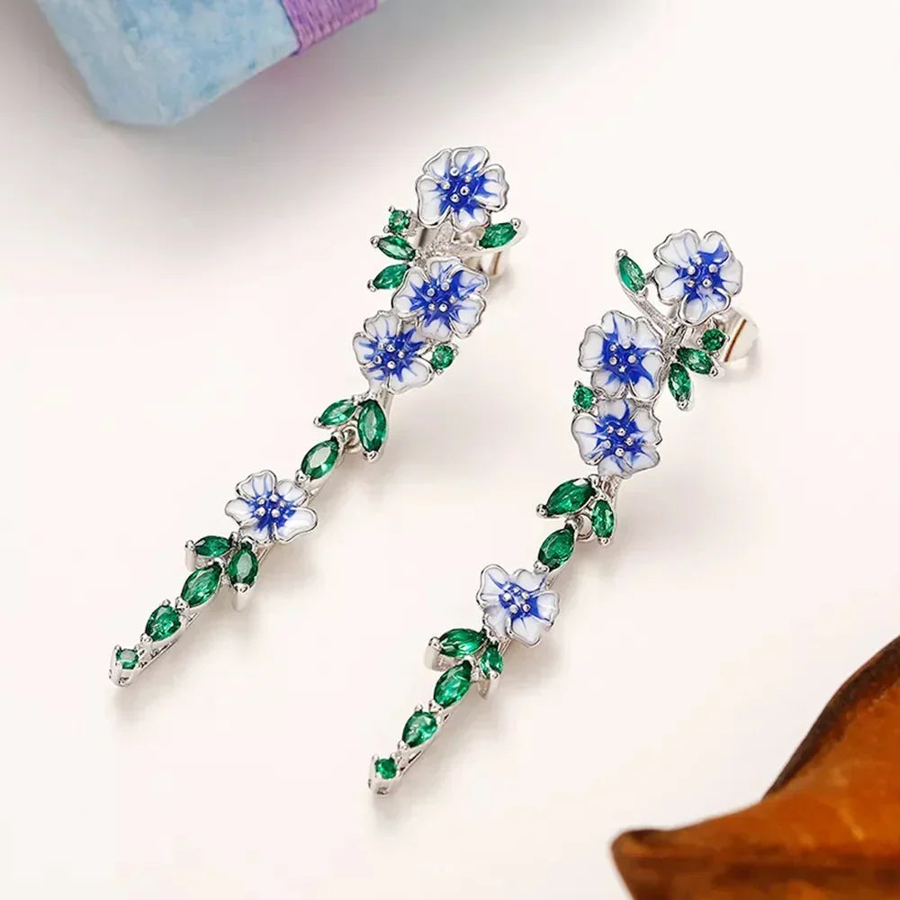 Yara – Pendientes colgantes con flores azules