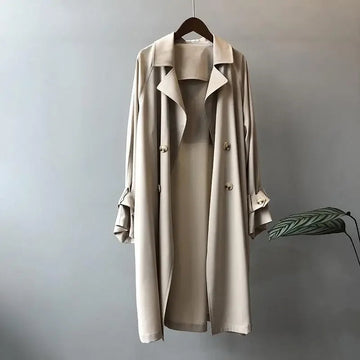 Abrigo trench para mujer doble botonadura con cinturón y puños con hebilla