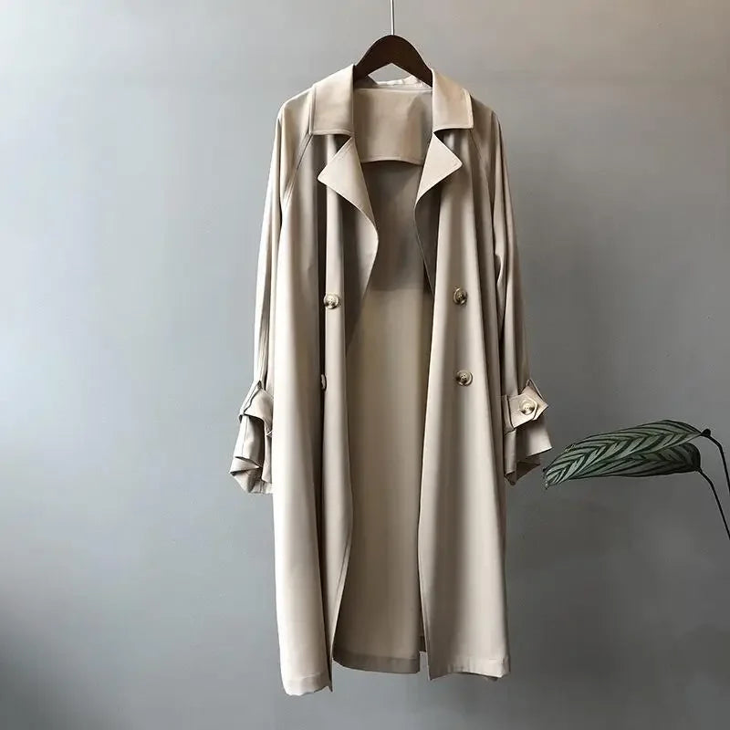 Abrigo trench para mujer doble botonadura con cinturón y puños con hebilla