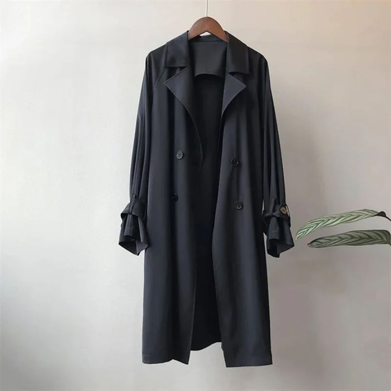Abrigo trench para mujer doble botonadura con cinturón y puños con hebilla