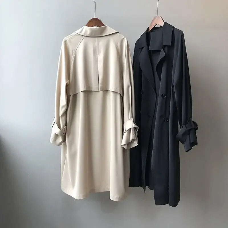 Abrigo trench para mujer doble botonadura con cinturón y puños con hebilla