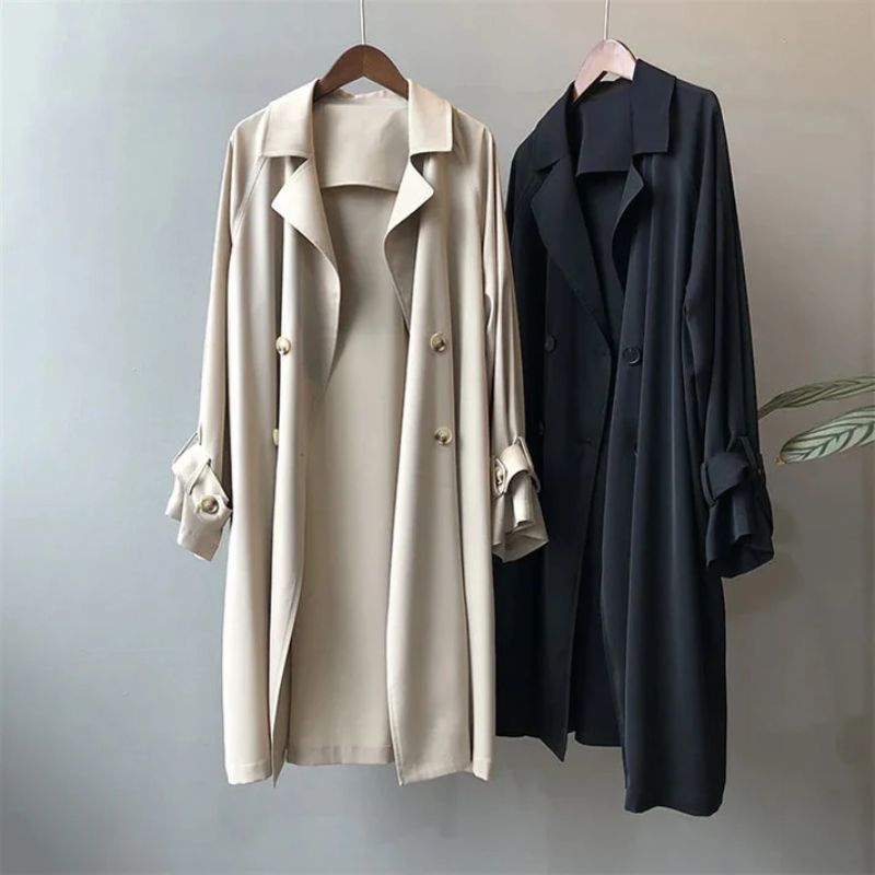 Abrigo trench para mujer doble botonadura con cinturón y puños con hebilla
