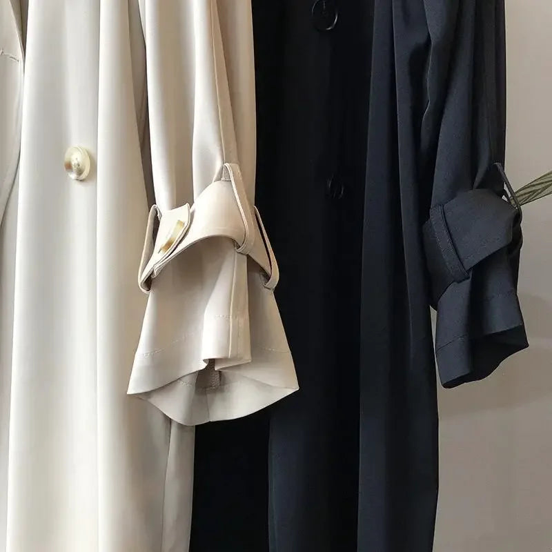 Abrigo trench para mujer doble botonadura con cinturón y puños con hebilla