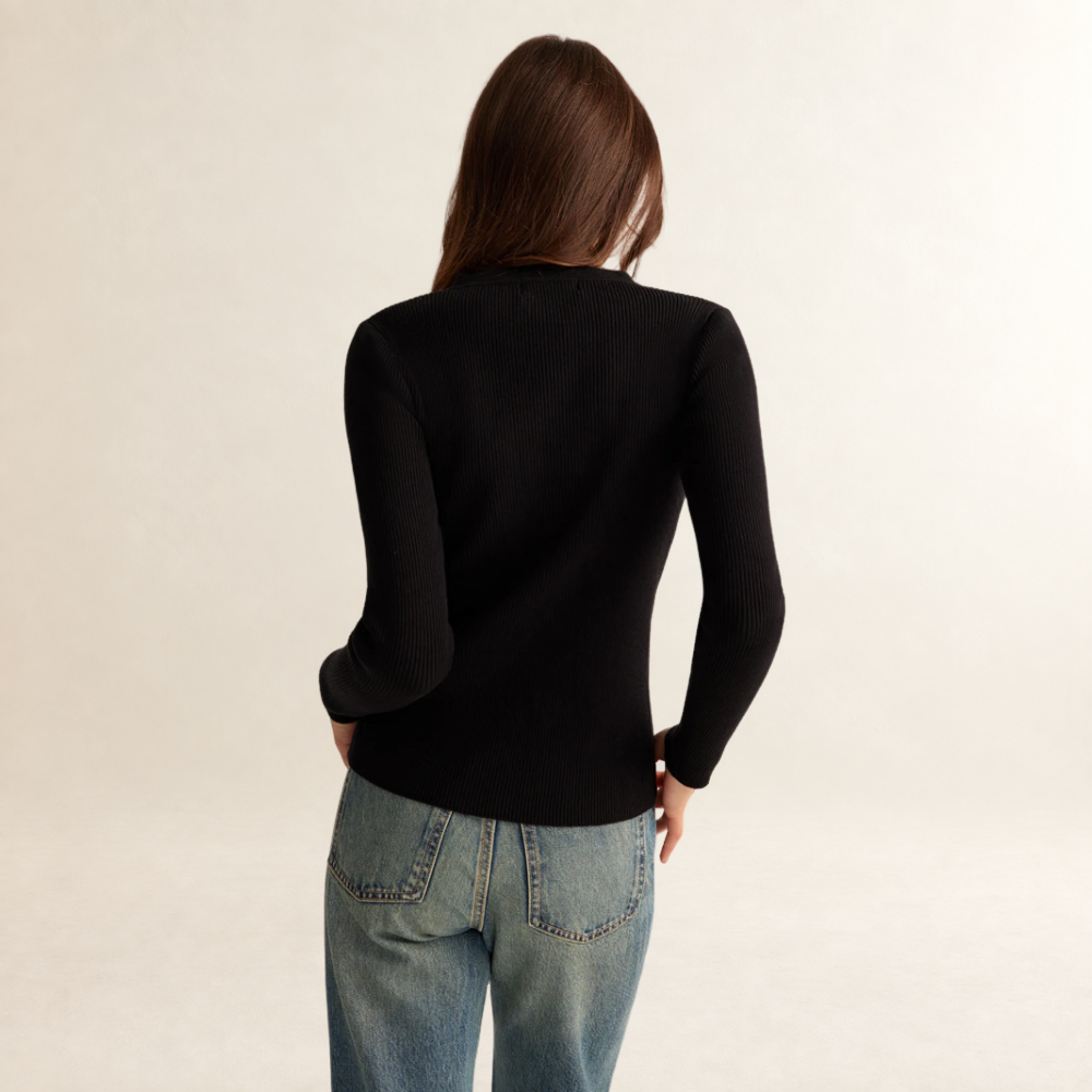 Blusa para mujer de manga larga y ajuste ajustado con textura acanalada y botones
