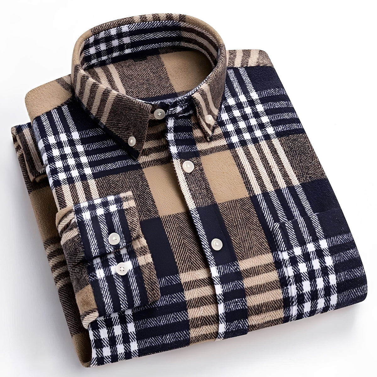 Camisa de hombre con cuello button-down, patrón de cuadros, corte relajado