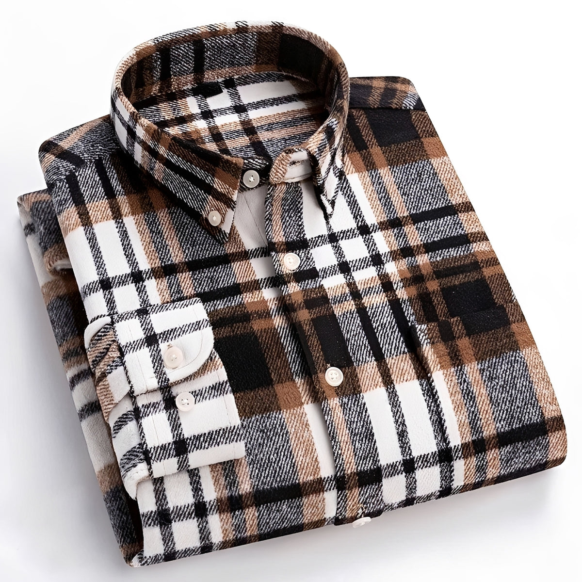 Camisa de hombre con cuello button-down, patrón de cuadros, corte relajado