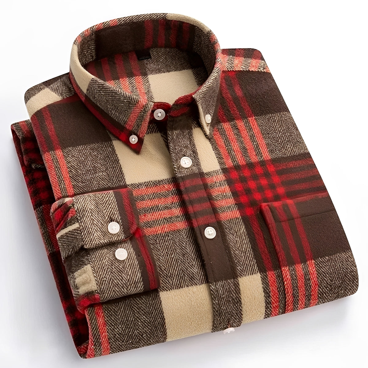 Camisa de hombre con cuello button-down, patrón de cuadros, corte relajado