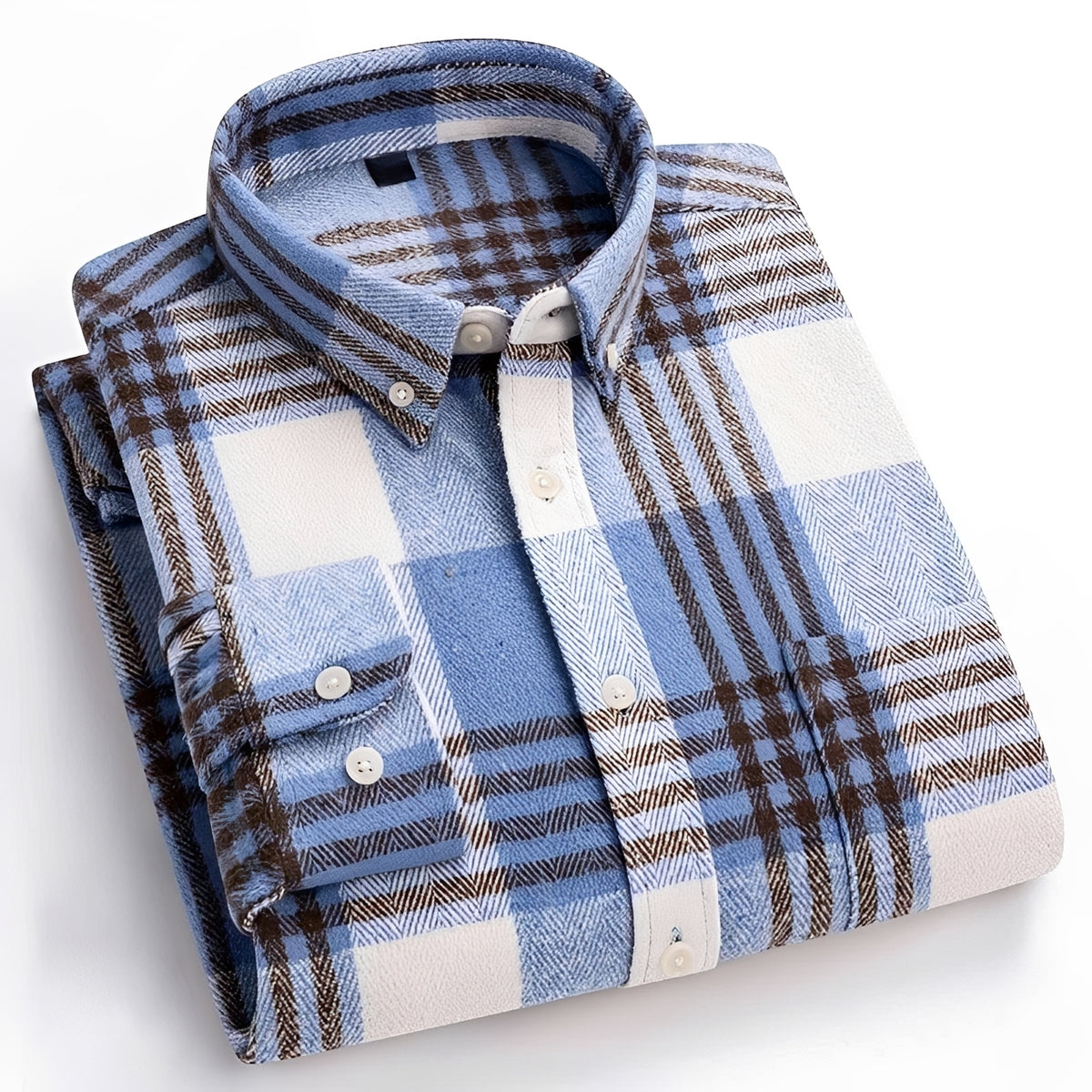 Camisa de hombre con cuello button-down, patrón de cuadros, corte relajado