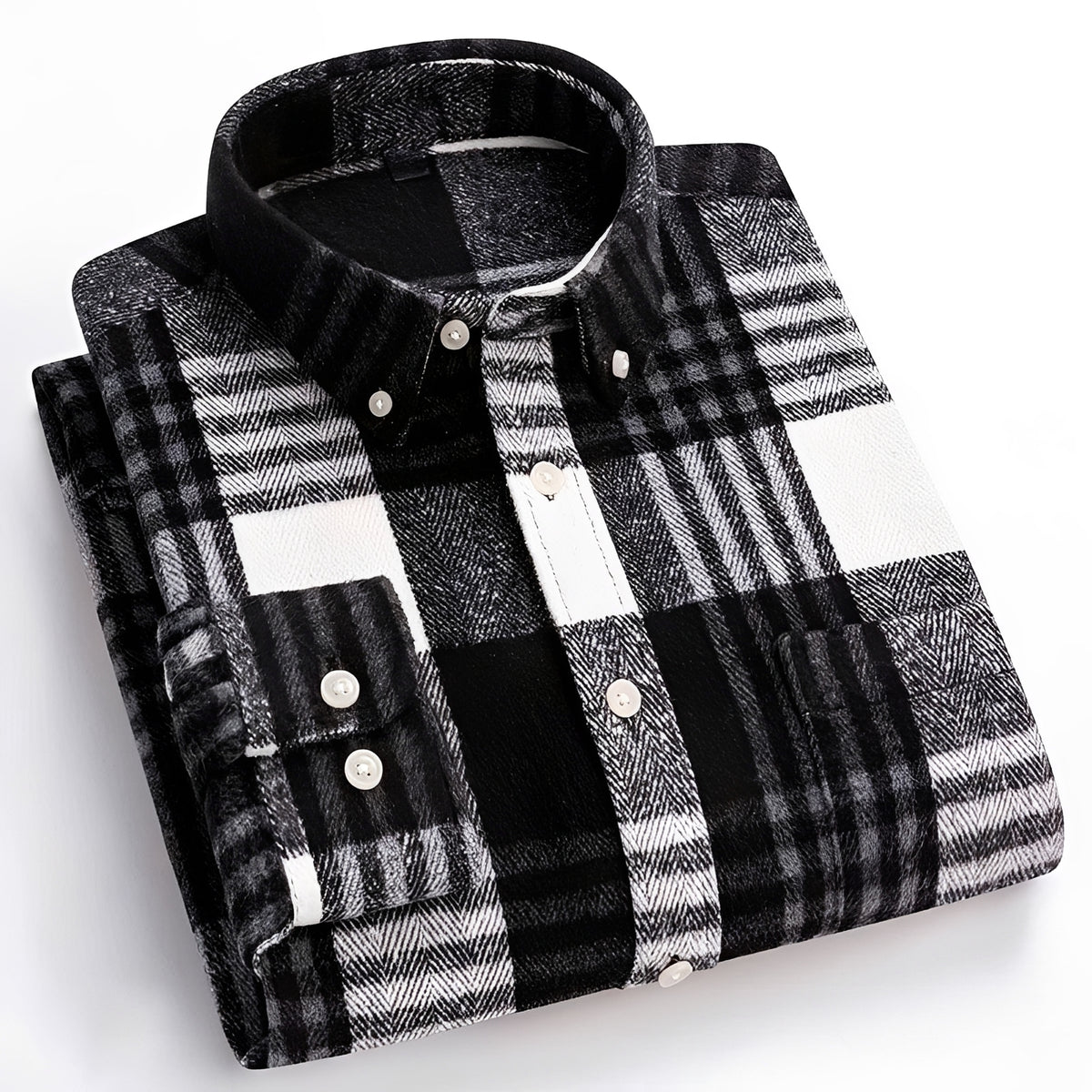 Camisa de hombre con cuello button-down, patrón de cuadros, corte relajado
