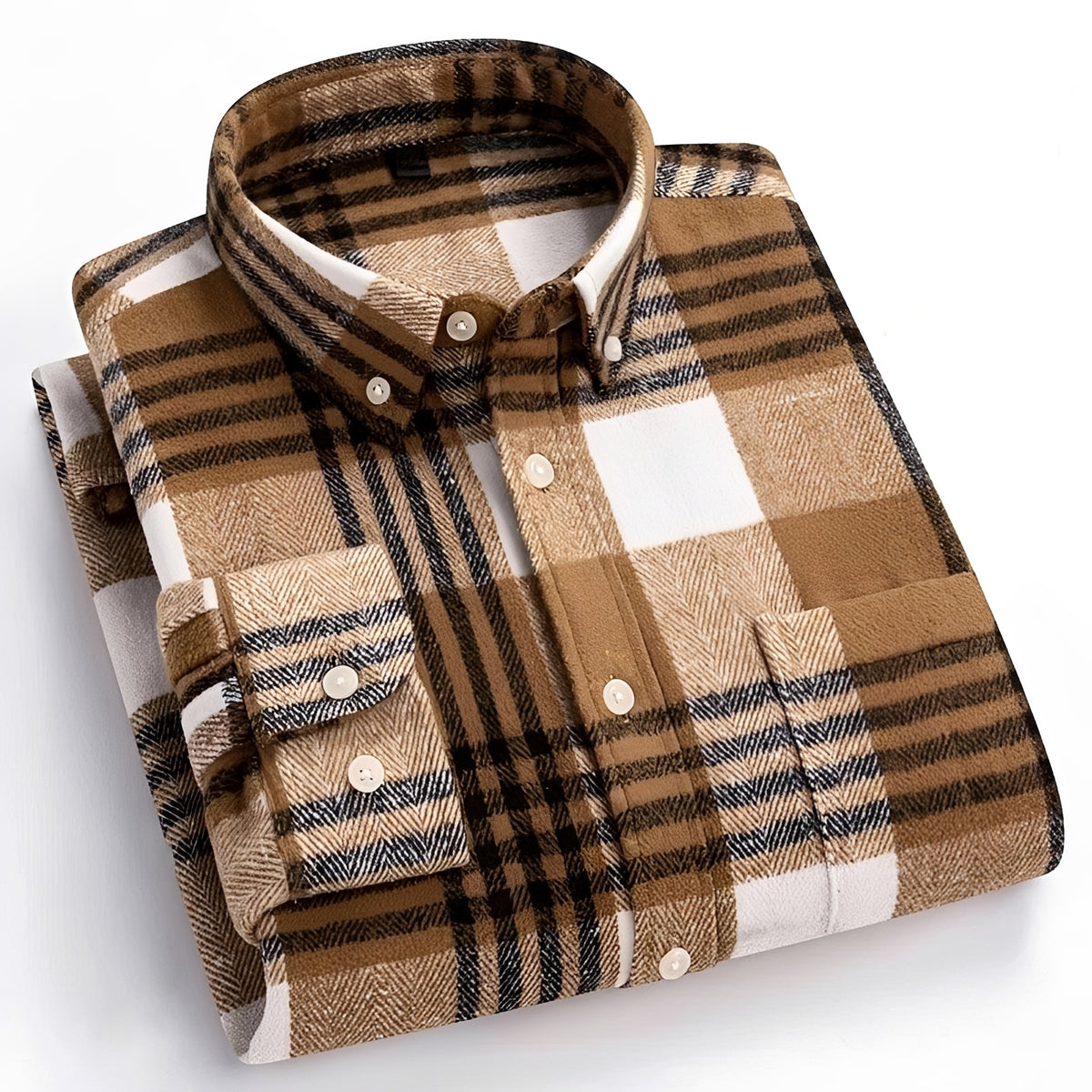 Camisa de hombre con cuello button-down, patrón de cuadros, corte relajado