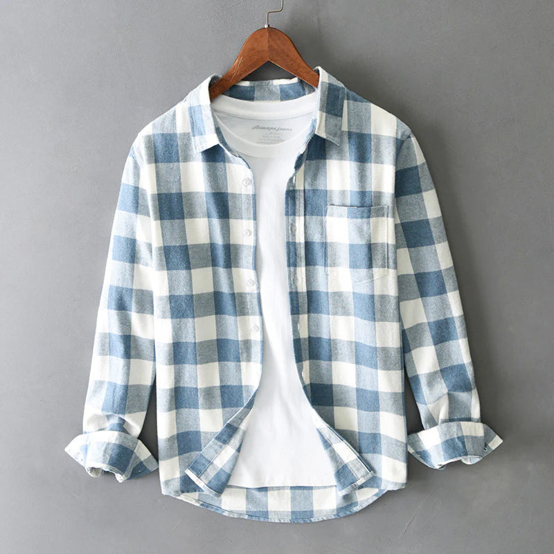 Camisa de hombre de cuadros con botones frontales y bolsillo en el pecho - corte regular