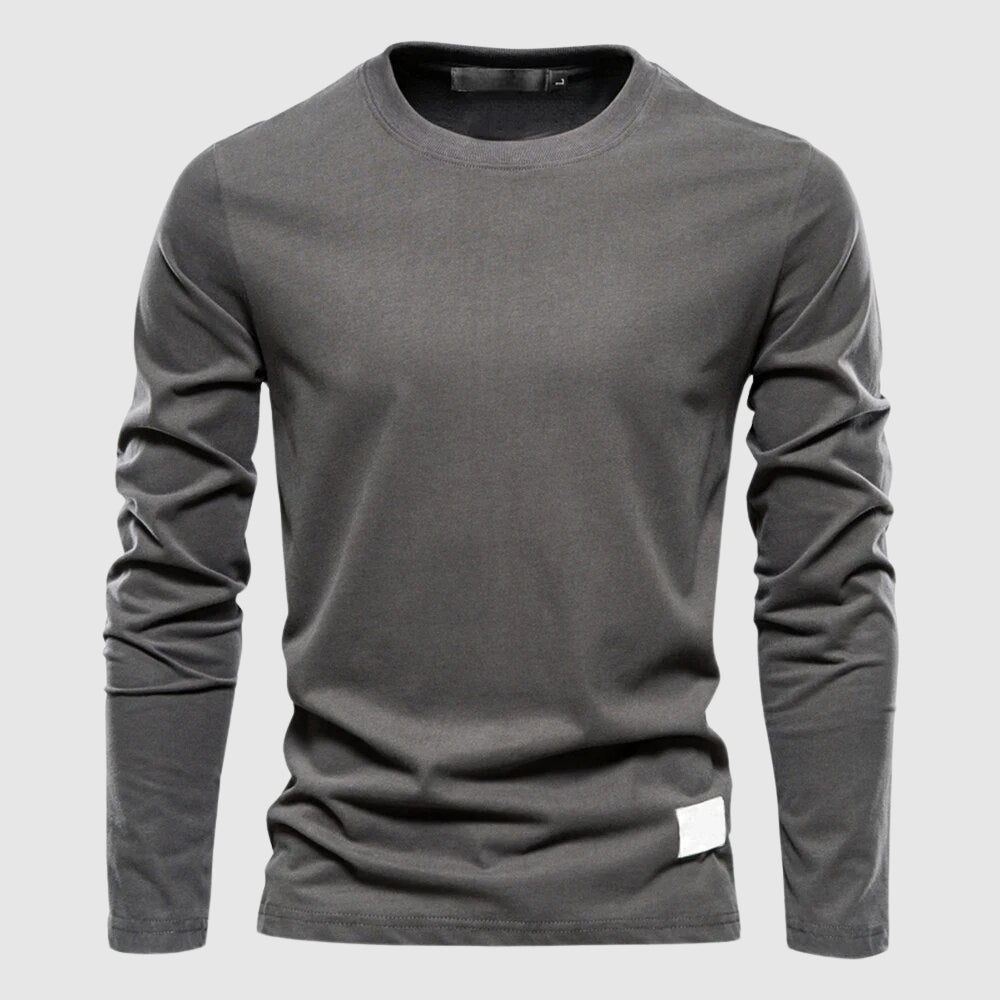 Camiseta de manga larga para hombre con cuello O y parche con logo - ajuste regular